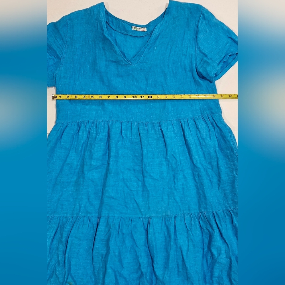 Vibrant Blue Linen Short Sleeve Dress - Picture 6 of 6